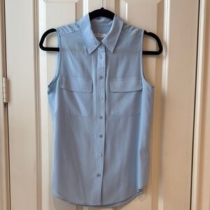 Equipment Blue Sleeveless Blouse with Pointed Collar